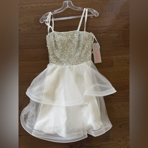 Jovani sequins and white strapless dress